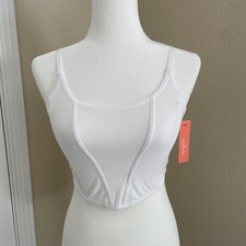 NWT Colsie White Ribbed Corset Tank Size Medium Cotton Blend Casual Minimalist