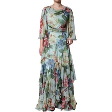 DOLCE & GABBANA Dress Blue Floral Print Tiered Long Maxi IT44/US10/L RRP 8180usd