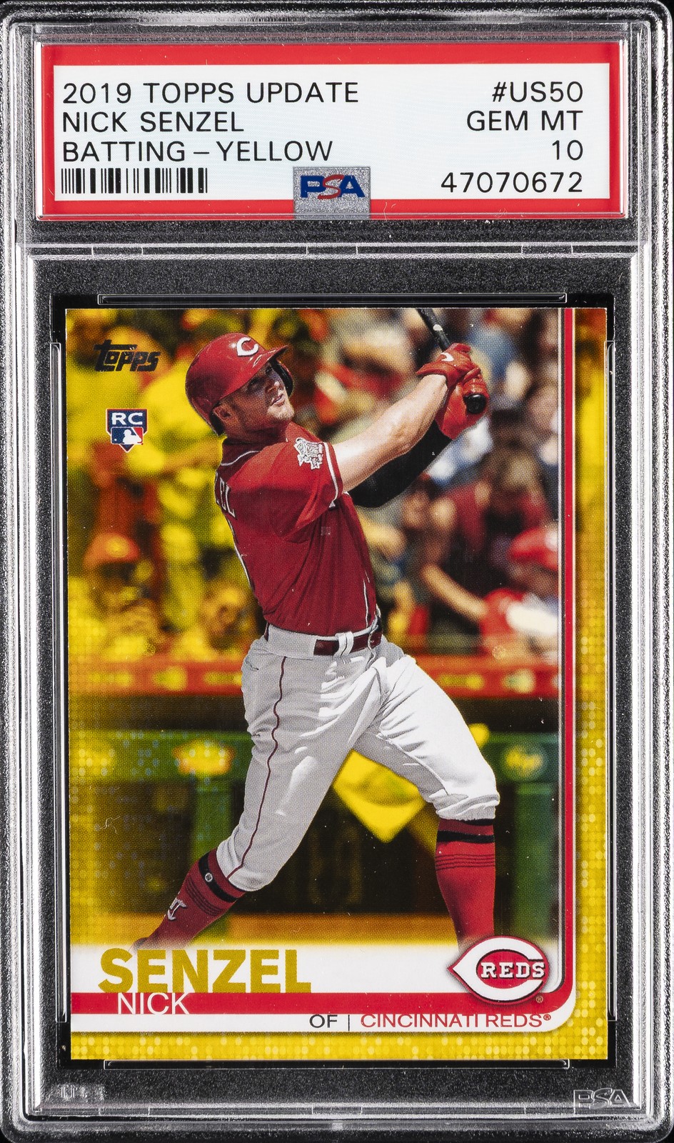2019 TOPPS UPDATE BATTING-YELLOW #US50 NICK SENZEL ROOKIE RC PSA 10
