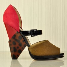JIMMY CHOO Red Suede Brown Pony Leopard Wedge D'Orsay High Heels Shoes UK7 EU40