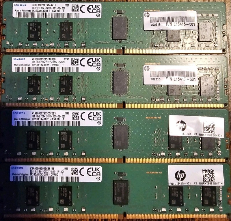 4 - Samsung 8GB 1Rx8 PC4-2933Y-RD1-12-DC1 ECC REG Server Memory M393A1K43DB1