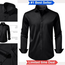 Men's Dress Shirt Long Sleeve Stretch Wrinkle Free Slim Fit Button Down Formal