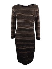 Calvin Klein Women's Metallic Mini-Striped Sweater Dress (XL, Black/Gold)