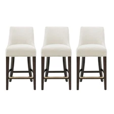 Beever Cream Chenille Counter Stool  with Rubberwood Legs - Set of 3