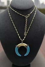 Crescent Moon Long Pendant Necklace Blue BaubleBar Antiqued Gold Tone