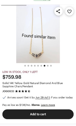 14k Yellow Gold 18" Natural Dark Blue Sapphires Diamonds; Solid Pendant Necklace - Picture 15 of 15