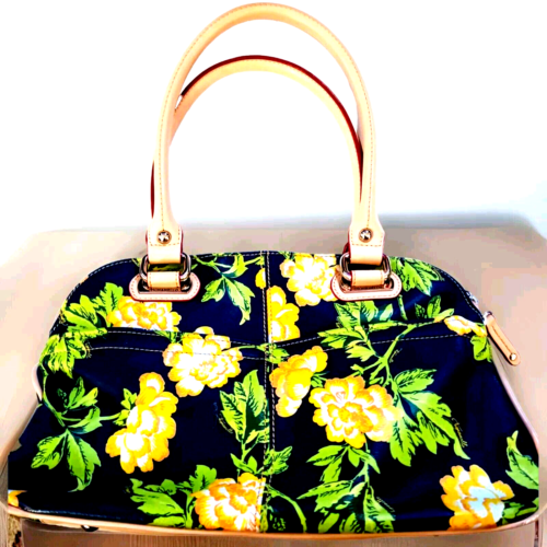 Tignanello Leather Tote Shoulder Bag Hawaiian Print Purse Printed Bed Of Roses
