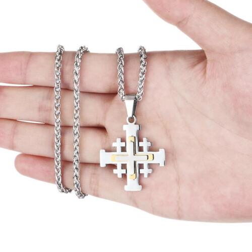 Bible Jerusalem Crusaders Cross Pendant Necklace Christian Stainless Steel Chain - Picture 16 of 19