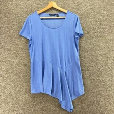 Halston Blouse Women S Small Blue Short Sleeve Round Neck Pullover Casual Solid