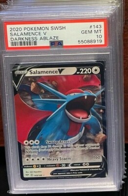 2020 Pokemon SWSH Darkness Ablaze Salamence V #143 FA PSA 10 Gem