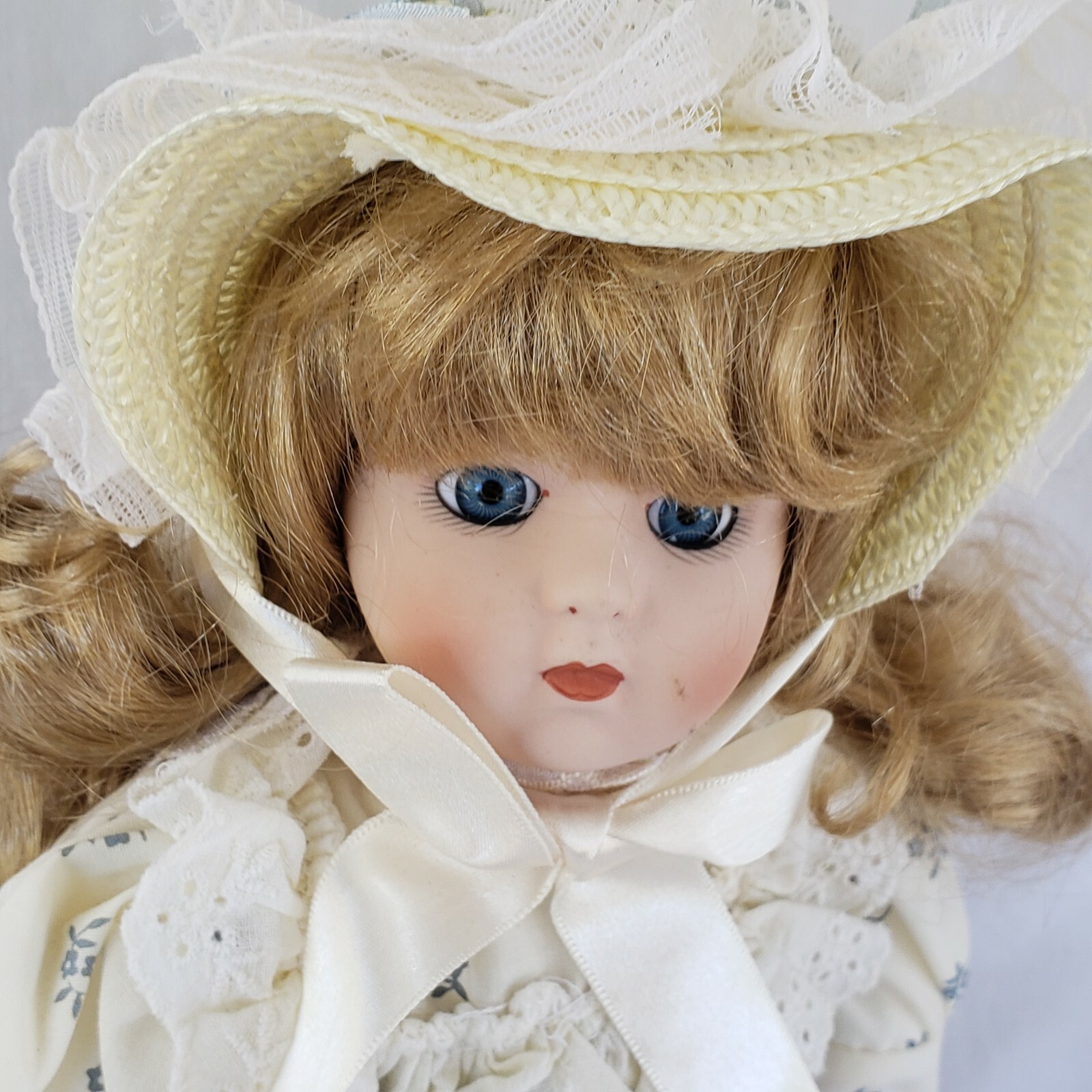 Delton Porcelain Girl with Bunny Blonde hair Blue Eyes Collectable Doll
