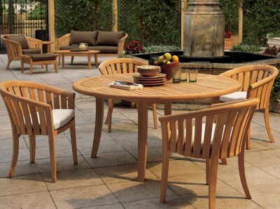 5pc Grade-A Teak Dining Set 52'' Round Table 4 Lenong Arm Chair Outdoor Patio