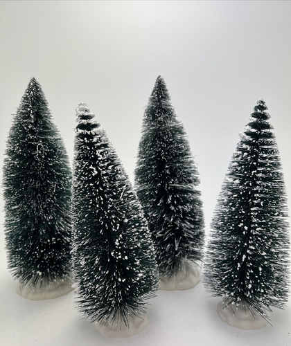 4 Green Christmas Village Snowy Tips House Accessories- (2)8"-(2)9" Pine Tree - Picture 5 of 11