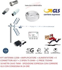 KIT ANTENNA DIGITALE TERRESTRE UHF  LTE AMPLIFICATORE ALIMENTATORE + CAVO 50 MT