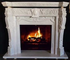 Fireplace Mantle SURROUND – Custom Hand Carved Marble Mantel – REAL STONE