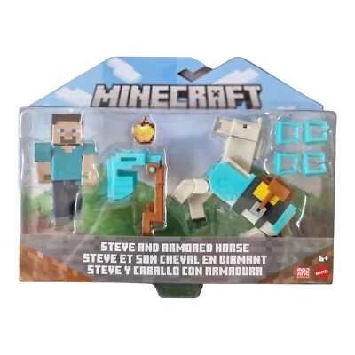Mattel Minecraft Steve & Armored Horse Pferd Figuren 8cm