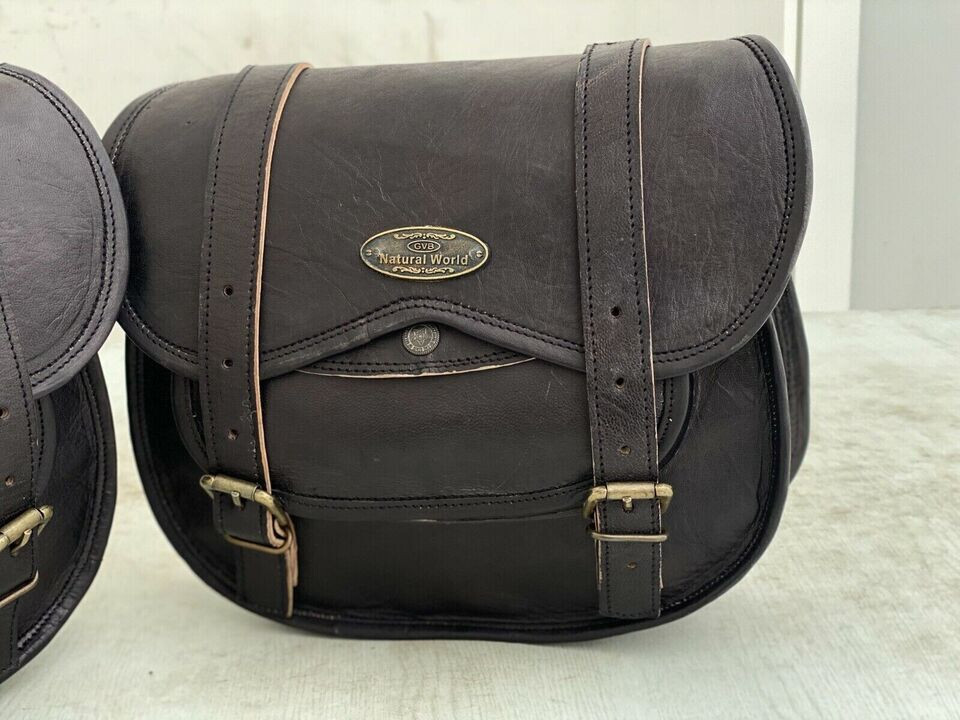 New Real Motorcycle Saddle Bag Left Right Side leather Black Luggage