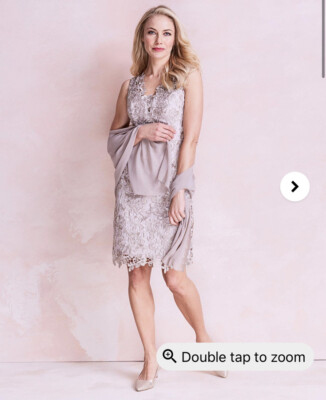 Simply Be Gina Bacconi Lace Dress With Scarf Taupe Size 12 UK BNWT | eBay UK