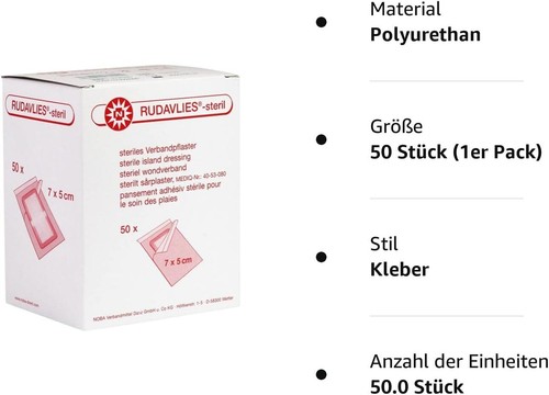 50 Stück steril Wundpflaster Rudavlies steril Pflaster 7 cm x 5 cm  - Bild 3 von 3