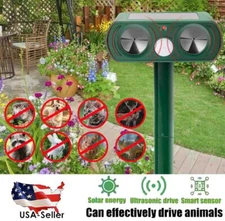 1-2 Pack Solar Ultrasonic Animal Repellent Dog Cat Skunk Deer Raccoon For Garden