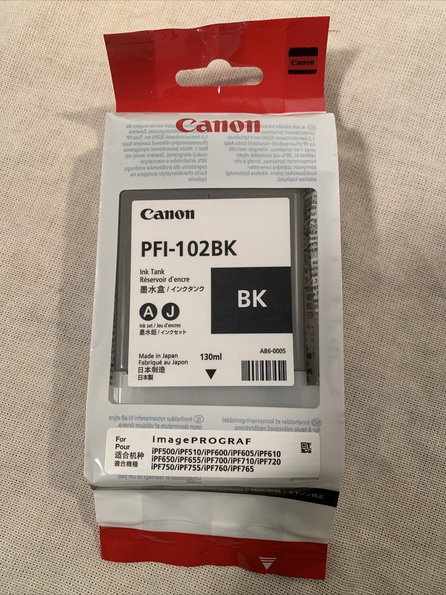 GENUINE CANON PFI-102BK BLACK INK CARTRIDGE 130ML 2022 FOR IPF500