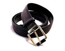 Vintage Italian Black Leather Belt Gray Insert  Brass Buckle 1980's Men's 38