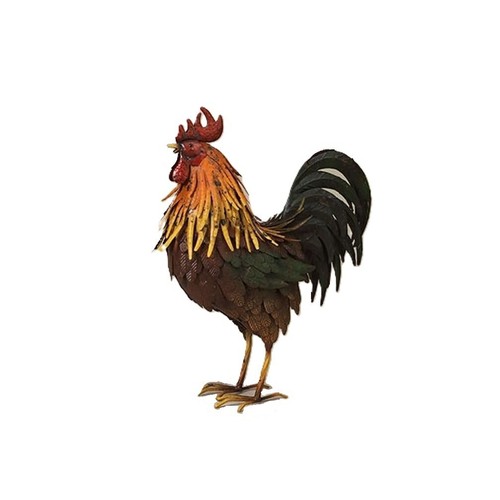 Metal Rooster Figure Multi Color Metal Sculpted Feathers 16" tall Standing - Picture 6 of 6