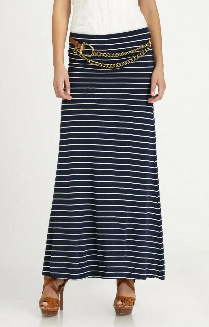 Ralph Lauren Blue Label Navy Stripe Maxi Jersey Skirt XS 245 eBay
