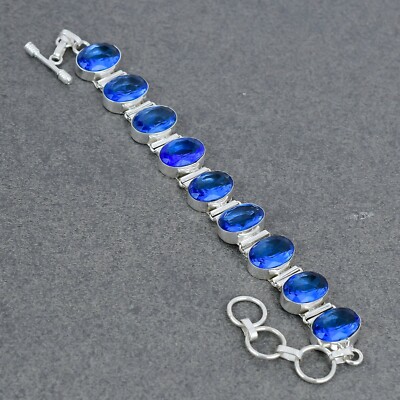 iolite Quartz Gemstone Handmade 925 Sterling Silver Jewelry Bracelet 7-8