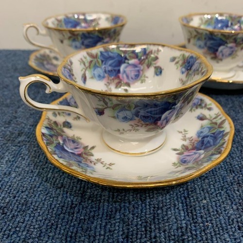 Royal Albert Rose Blue Teacups and saucers Set of 5 Bone china No box - Picture 2 of 20