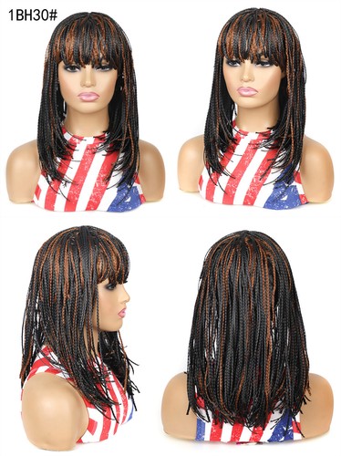 Wigs for Black Women Synthetic Braiding Wigs Neat Bangs 14" Short BOB Box Braids - Picture 17 of 34