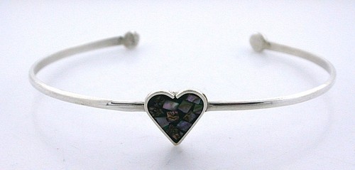 Heart Abalone Inlay Pure .925 Sterling Silver Cuff Bracelet EBS7732 - Picture 1 of 3