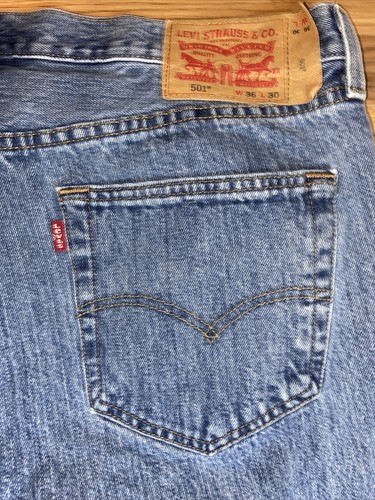 LEVIS 501 - Vtg Made In Mexico Faded Stonewashed Blue Jeans, Mens 36x30 - Picture 11 of 14