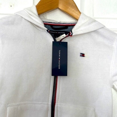 TOMMY HILFIGER bright white hoodie sweater zipper boy’s size 5 NEW - Picture 2 of 7