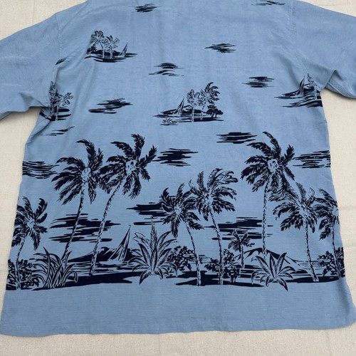 Nautica Blue Hawaiian Palm Tree Sailboat Print Button Short Sleeve Silk Shirt XL - Picture 9 of 16