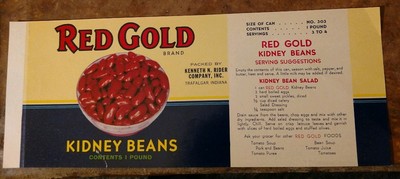 1941 43 Red Gold Kidney Bean Can Label Printer S File Trafalgar Elwood Indiana Ebay
