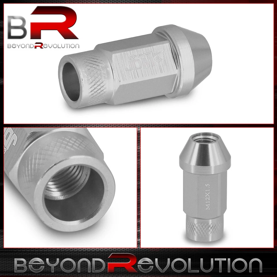 Tuercas de rueda de aluminio universales 12MMx1.5 con extremo abierto plateadas T-6061 20 piezas Foto 2 de 3