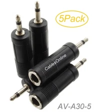 5Pack 1/4" (6.3mm) Stereo TRS Female to 3.5mm (1/8") Mono TS Male Audio Adapters