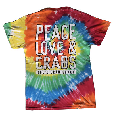Joe's Crab Shack Tshirt / Peace Love & crabes / Tie & Dye Psychedelic T-Shirt S