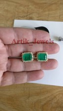 Simulated Emerald  CZ Gemstone With 14K Gold Plated Silver Cufflink 679