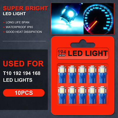 10X Ice Blue T10 Wedge 5-5050SMD W5W 168 194 LED bulb Instrument Cluster Lights