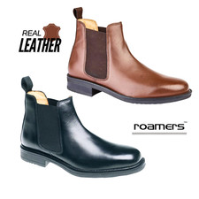 Mens Roamers Wide Ankle Boots Twin Gusset Chelsea Smart Office Work Leather
