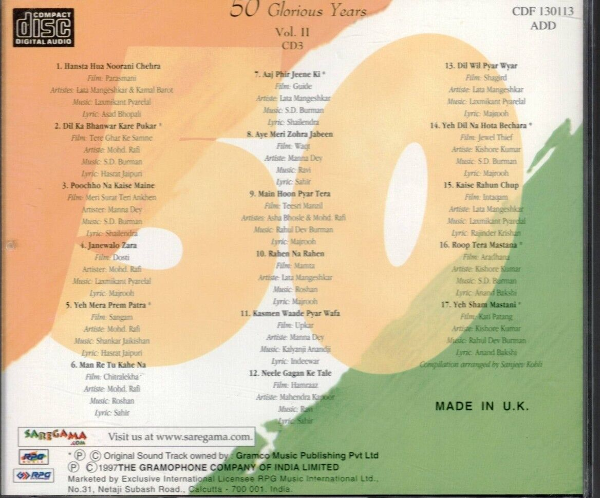 50 Glorious years -hindi [Cd] EMI Uk Made Cd St Edition