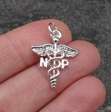 Dije de plata NP Caduceus - Dije de enfermera practicante - Regalo para enfermera - Dije NP