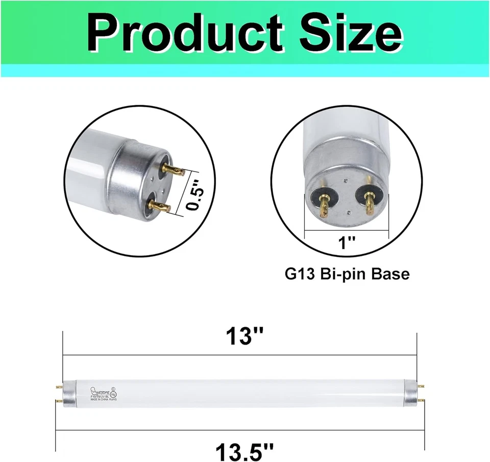 T8 F10W BL Replacement Bulbs, Fluorescent Tube for 20W Device, 13 inch T8 Black - Image 2 of 4