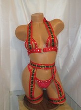 Exotic Dancer Stripper 3 PCS Piece With Thong RED CHAPS