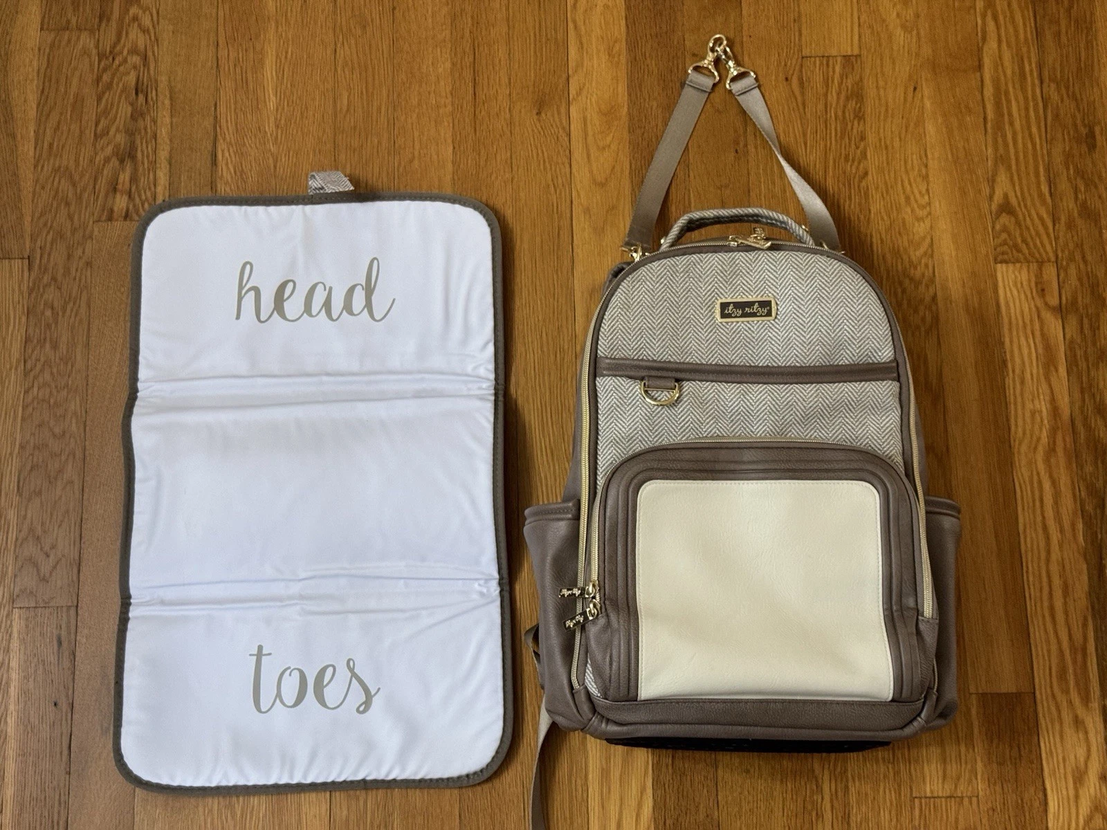 Itzy Ritzy Baby Diaper Bag Large Capacity Boss Plus -Changing Mat -Vanilla Latte