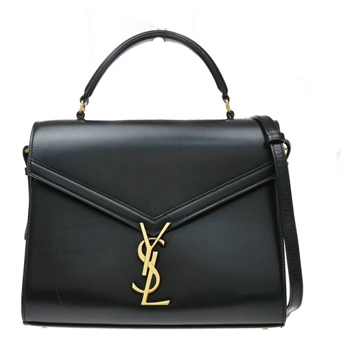 SAINT LAURENT YSL Logo Cassandra 2Way Top Handle Bag Leather Black GHW 631RQ137
