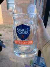 LARGE SAM ADAMS  OCTOBERFEST  BEER MUG GLASS STEIN Thumbprint Beer Drinking