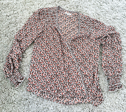 Max Studio Women's Floral V-Neck Long Sleeve Button Blouse Top, Size M
